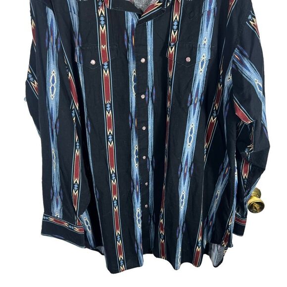 Men’s Panhandle Navy Blue Aztec Print Snap Button Front Shirt - Picture 3 of 4